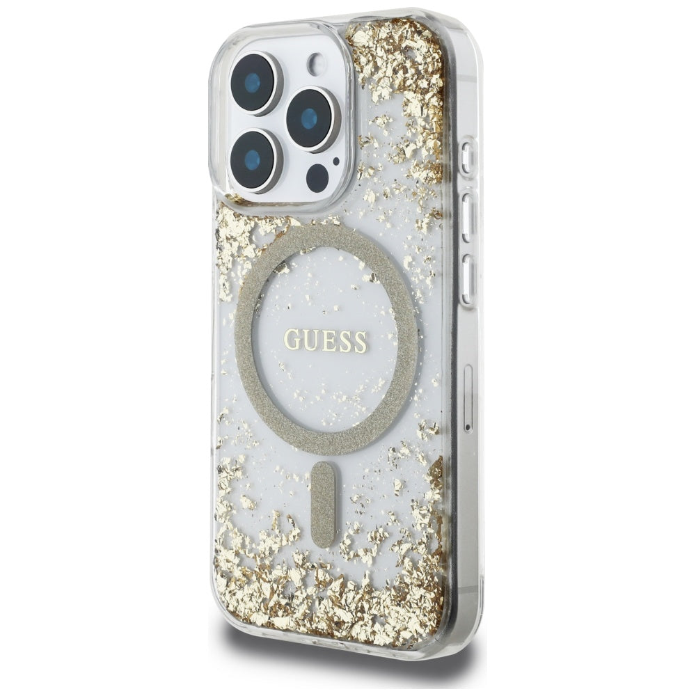 MagSafe-deksel for Apple iPhone 16 Pro Max, Guess, Resin Bottom Glitter, Gull