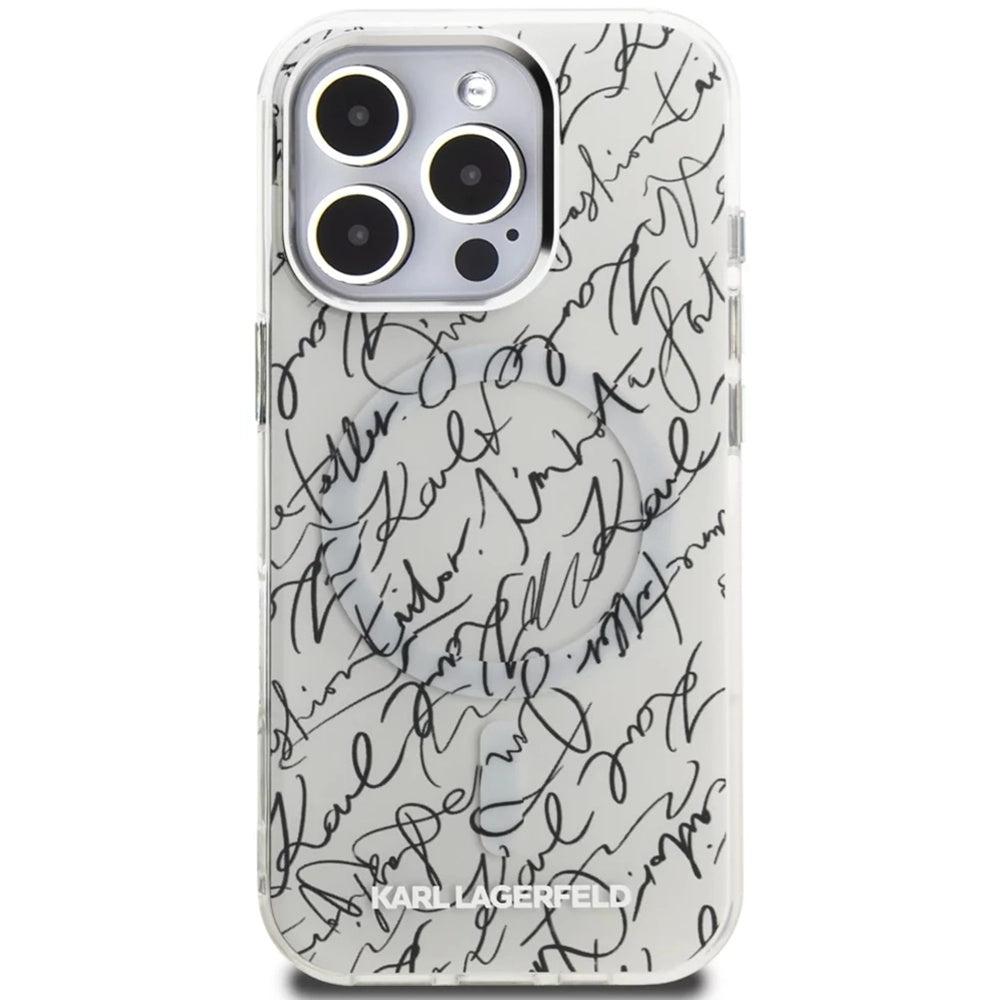 MagSafe-deksel for Apple iPhone 16 Pro Max, Karl Lagerfeld, IML Karl Script Pattern, Hvit