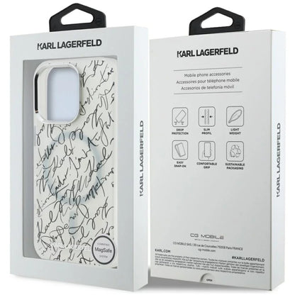 MagSafe-deksel for Apple iPhone 16 Pro Max, Karl Lagerfeld, IML Karl Script Pattern, Hvit