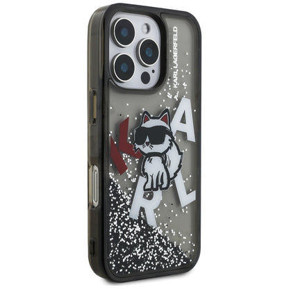 MagSafe-deksel for Apple iPhone 16 Pro Max, Karl Lagerfeld, Liquid Glitter Choupette Logo, Svart