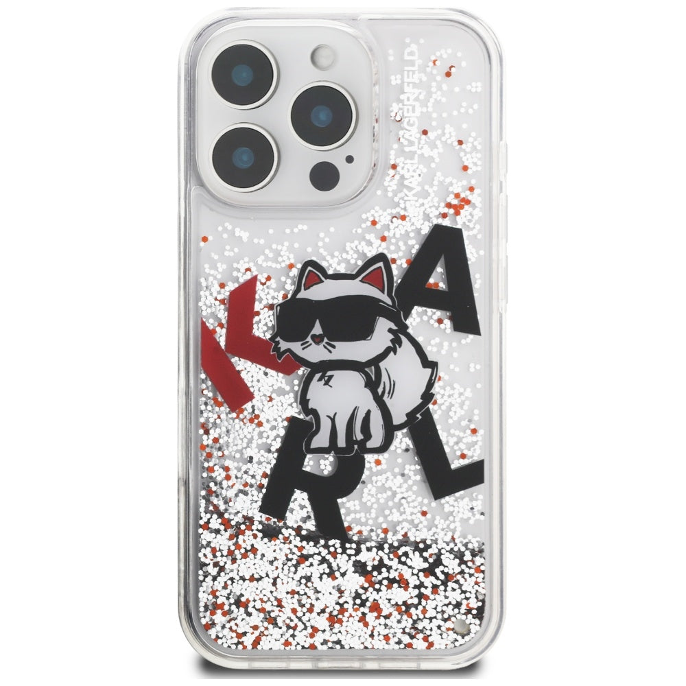 MagSafe-deksel for Apple iPhone 16 Pro Max, Karl Lagerfeld, Liquid Glitter Choupette Logo, Gjennomsiktig