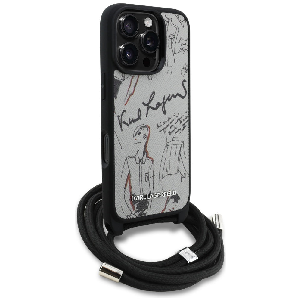MagSafe-deksel for Apple iPhone 16 Pro Max, Karl Lagerfeld, Saffiano Crossbody, Grå