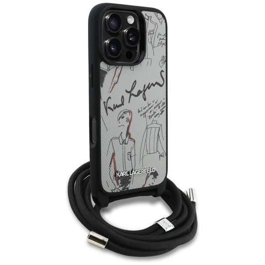 MagSafe-deksel for Apple iPhone 16 Pro Max, Karl Lagerfeld, Saffiano Crossbody, Grå