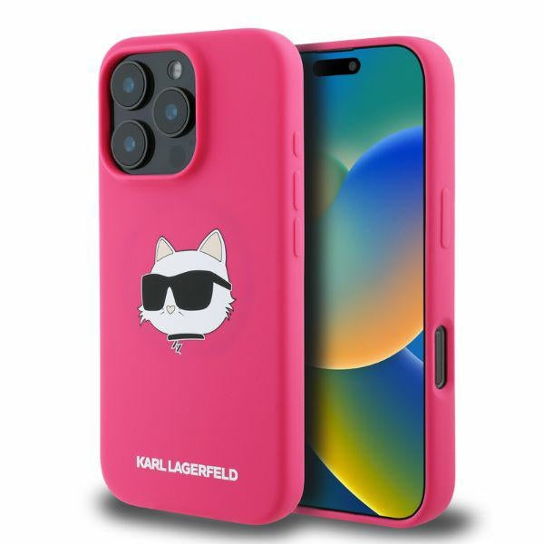 MagSafe-deksel for Apple iPhone 16 Pro Max, Karl Lagerfeld, Silicone Choupette's Head, Fuchsia