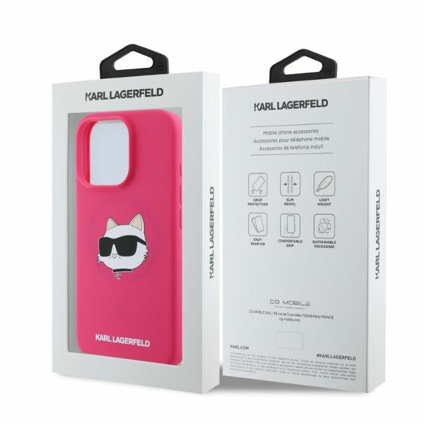 MagSafe-deksel for Apple iPhone 16 Pro Max, Karl Lagerfeld, Silicone Choupette's Head, Fuchsia