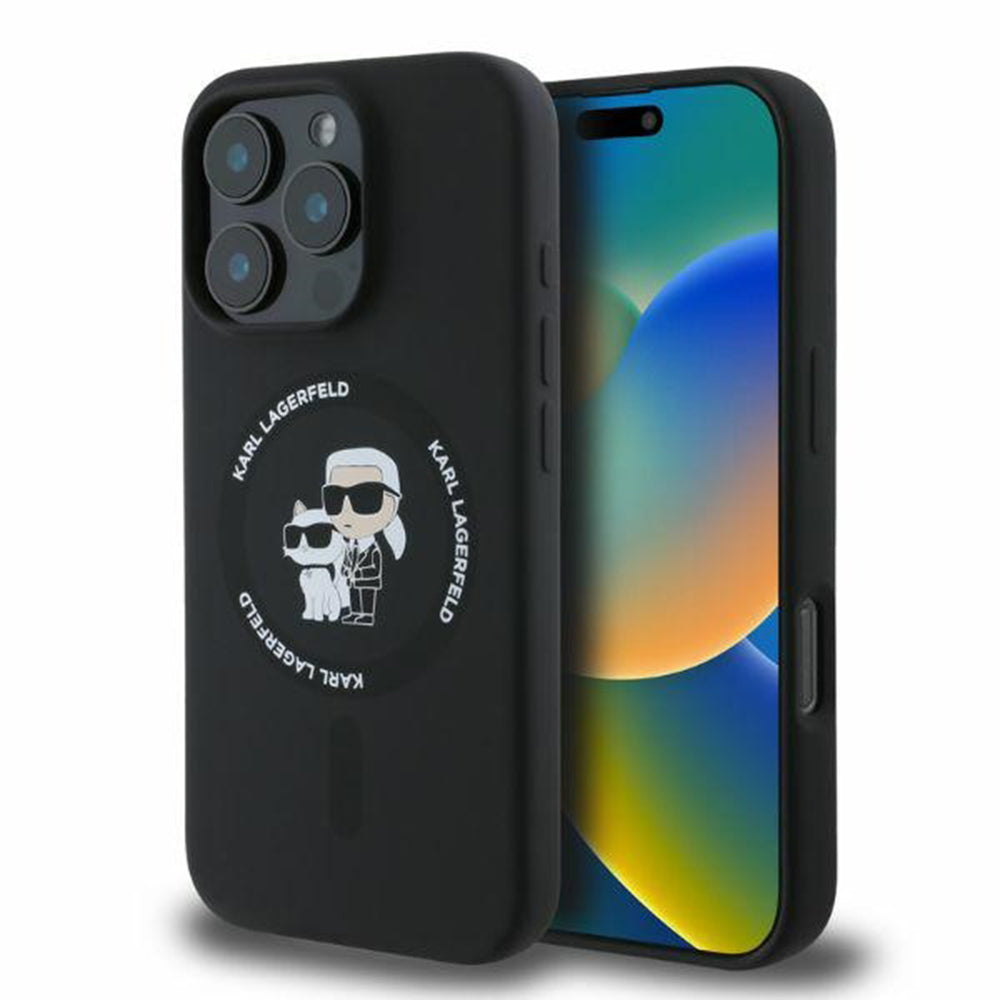 MagSafe-deksel for Apple iPhone 16 Pro Max, Karl Lagerfeld, Silicone Ring Karl & Choupette, Svart