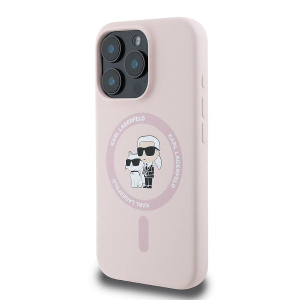 MagSafe-deksel for Apple iPhone 16 Pro Max, Karl Lagerfeld, Silicone Ring Karl & Choupette, Rosa