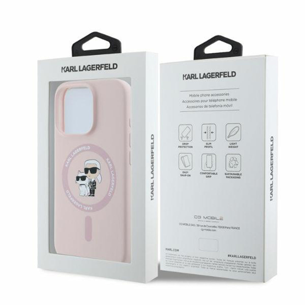 MagSafe-deksel for Apple iPhone 16 Pro Max, Karl Lagerfeld, Silicone Ring Karl & Choupette, Rosa
