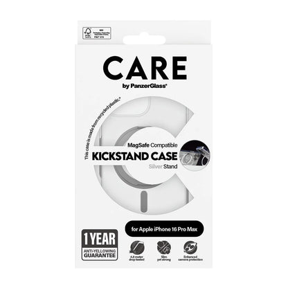 MagSafe-deksel for Apple iPhone 16 Pro Max, PanzerGlass, Care Feature Kickstand, Sølv Transparent