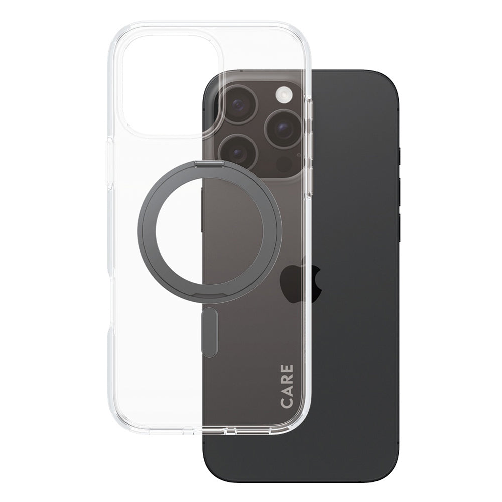 MagSafe-deksel for Apple iPhone 16 Pro Max, PanzerGlass, Care Feature Kickstand, Svart Transparent