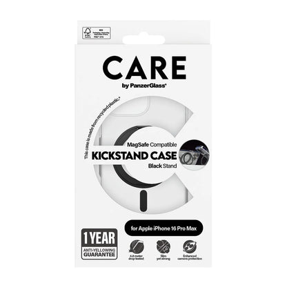 MagSafe-deksel for Apple iPhone 16 Pro Max, PanzerGlass, Care Feature Kickstand, Svart Transparent