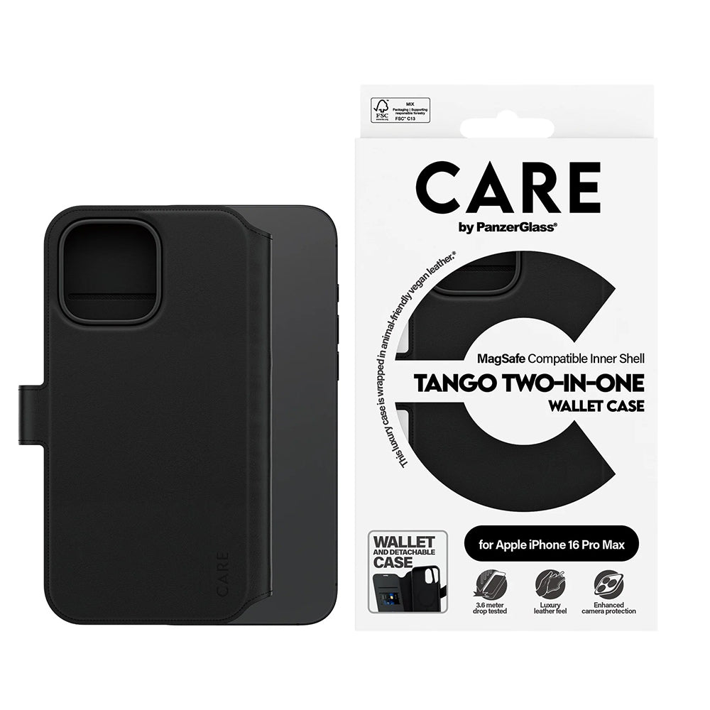 MagSafe-deksel for Apple iPhone 16 Pro Max, PanzerGlass, Care Feature Tango Two-in-One, Svart