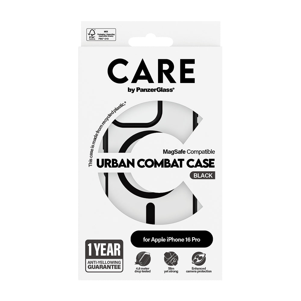 MagSafe-deksel for Apple iPhone 16 Pro Max, PanzerGlass, Care Urban Combat, Svart Gjennomsiktig