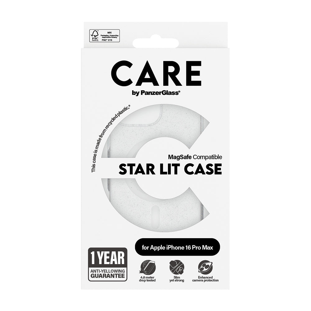 MagSafe-deksel for Apple iPhone 16 Pro Max, PanzerGlass, Care Urban Combat Star Lit, Transparent Hvit