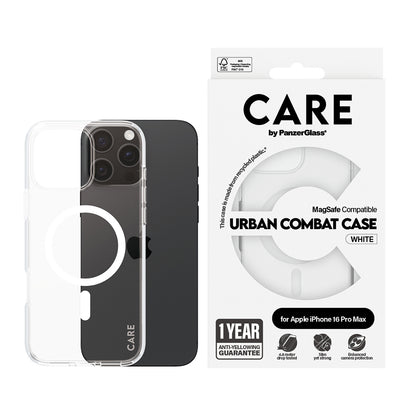 MagSafe-deksel for Apple iPhone 16 Pro Max, PanzerGlass, Care Urban Combat, Transparent Hvit