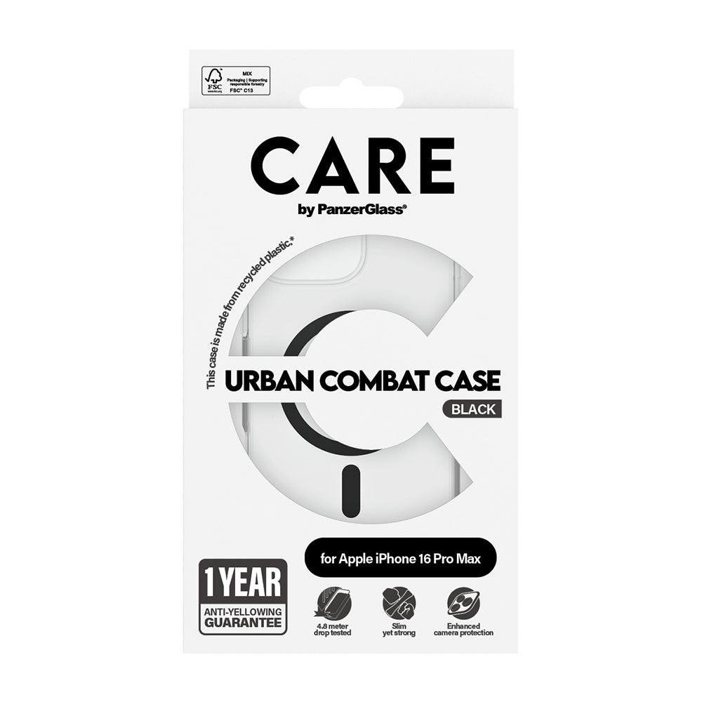 MagSafe-deksel for Apple iPhone 16 Pro Max, PanzerGlass, Care Urban Combat, Svart Transparent