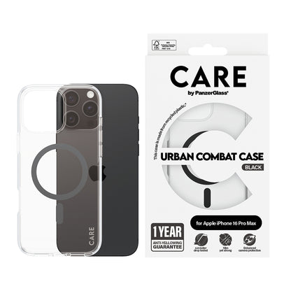 MagSafe-deksel for Apple iPhone 16 Pro Max, PanzerGlass, Care Urban Combat, Svart Transparent