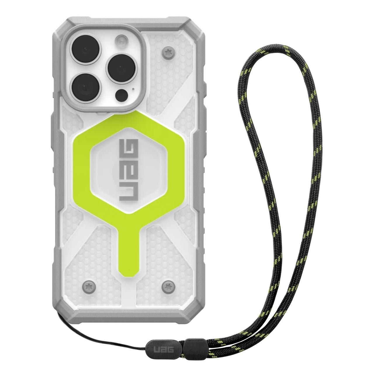 MagSafe-deksel for Apple iPhone 16 Pro Max, Urban Armor Gear, Pathfinder Clear med snor, grønn