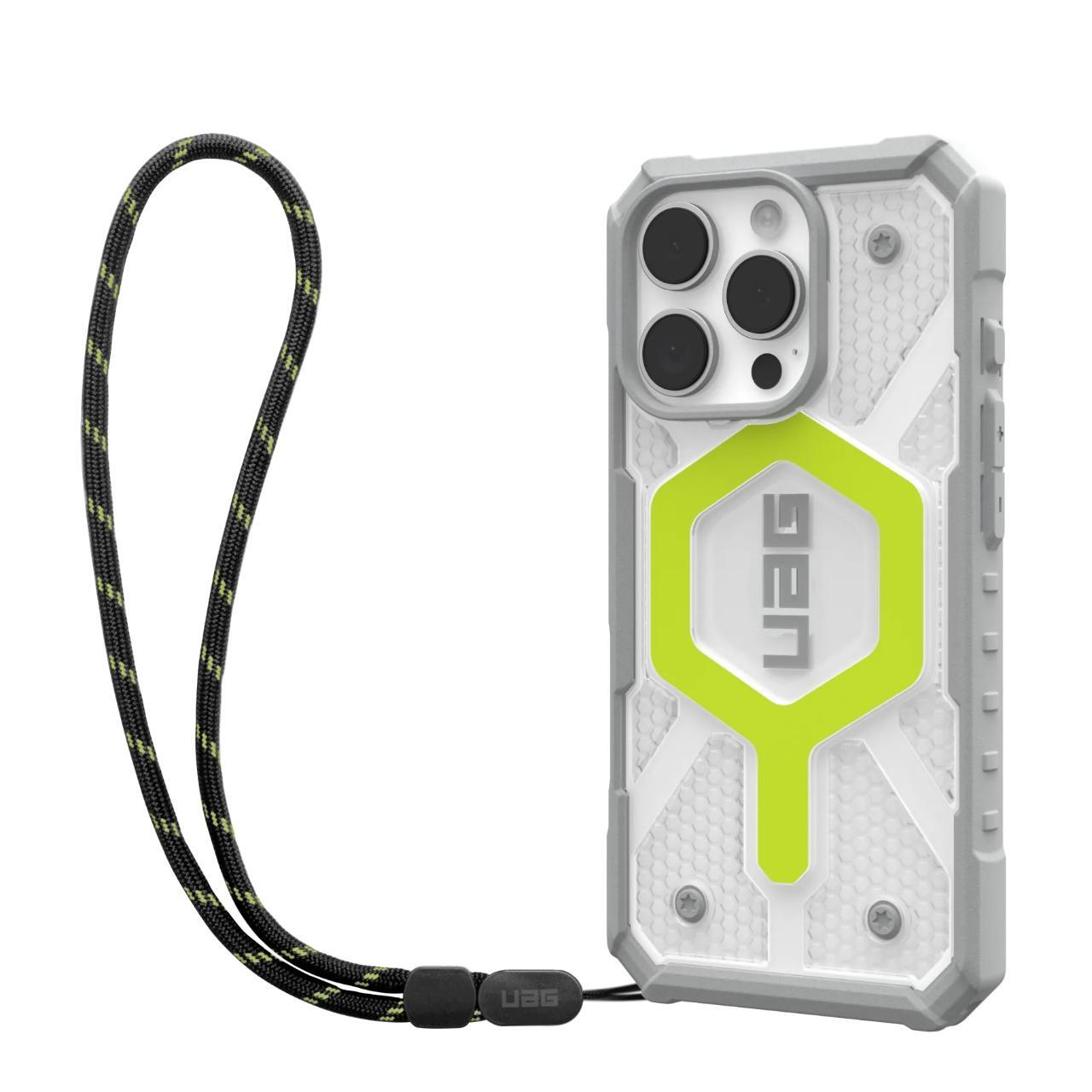 MagSafe-deksel for Apple iPhone 16 Pro Max, Urban Armor Gear, Pathfinder Clear med snor, grønn