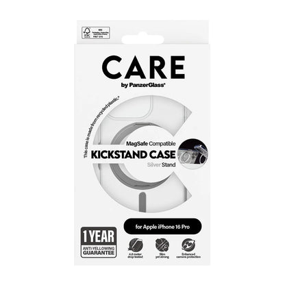 MagSafe-deksel for Apple iPhone 16 Pro, PanzerGlass, Care Feature Kickstand, Sølvtransparent