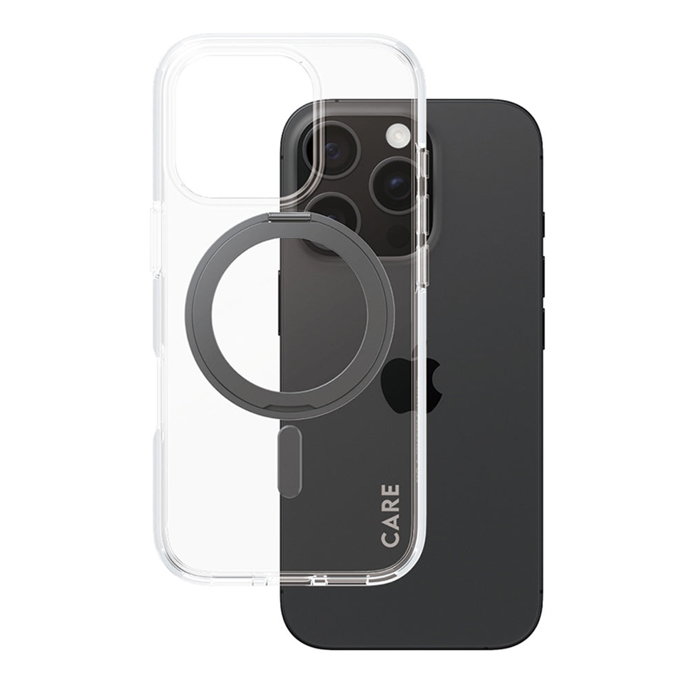 MagSafe-deksel for Apple iPhone 16 Pro, PanzerGlass, Care Feature Kickstand, Svart Transparent