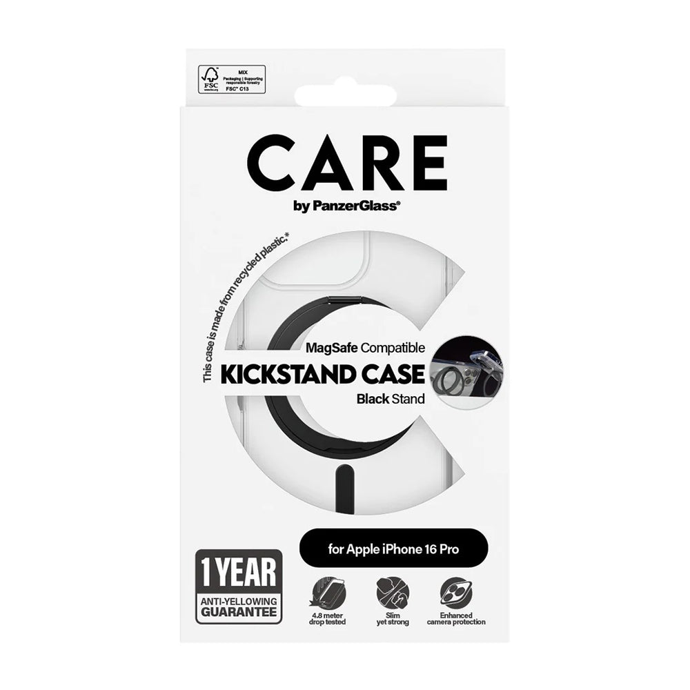 MagSafe-deksel for Apple iPhone 16 Pro, PanzerGlass, Care Feature Kickstand, Svart Transparent