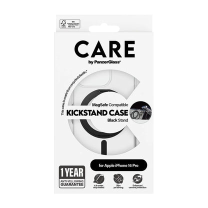 MagSafe-deksel for Apple iPhone 16 Pro, PanzerGlass, Care Feature Kickstand, Svart Transparent