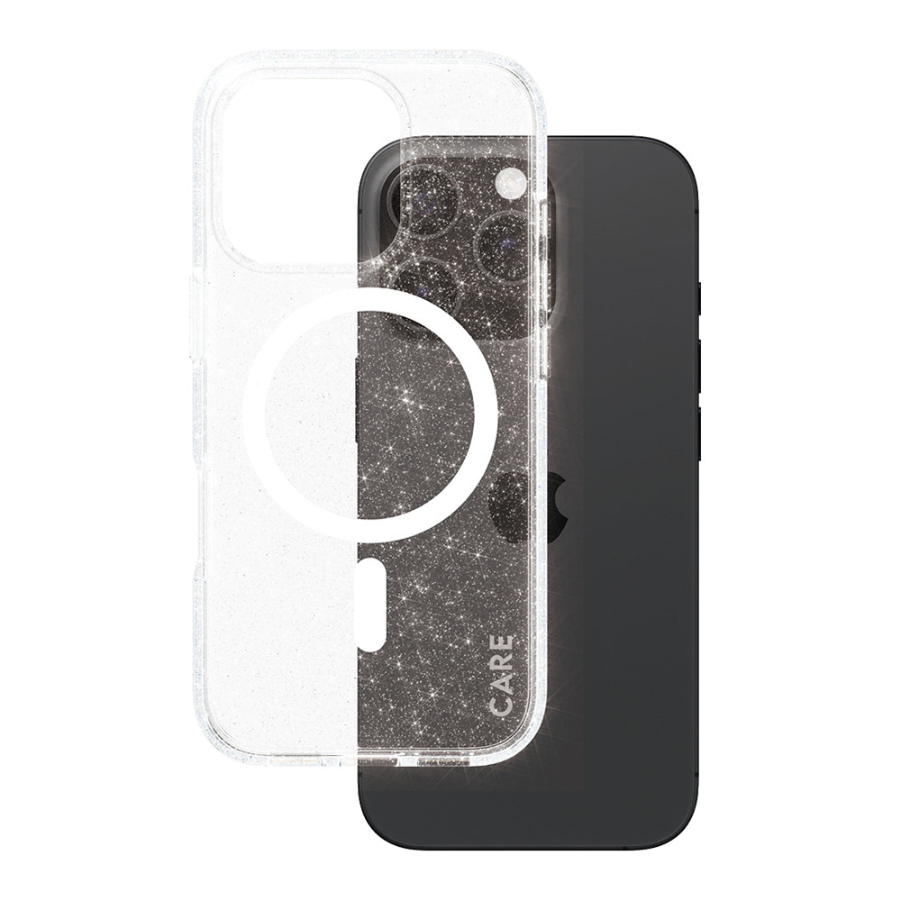 MagSafe-deksel for Apple iPhone 16 Pro, PanzerGlass, Care Urban Combat Star Lit, Transparent Hvit