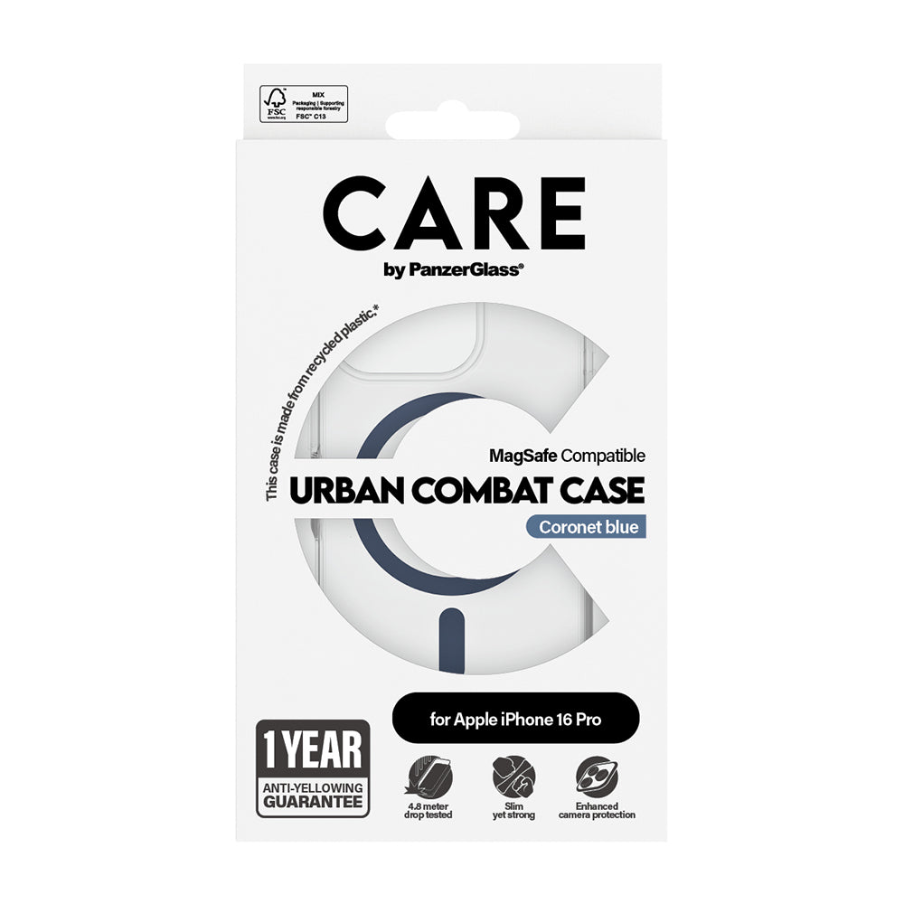 MagSafe-deksel for Apple iPhone 16 Pro, PanzerGlass, Care Urban Combat, Blå Transparent
