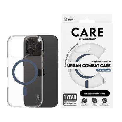 MagSafe-deksel for Apple iPhone 16 Pro, PanzerGlass, Care Urban Combat, Blå Transparent