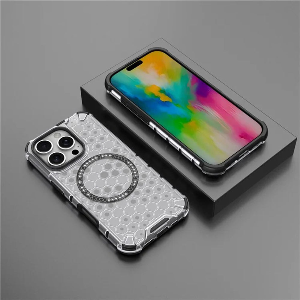MagSafe-deksel for Apple iPhone 16 Pro, Techsuit, HoneyComb Shield, hvit