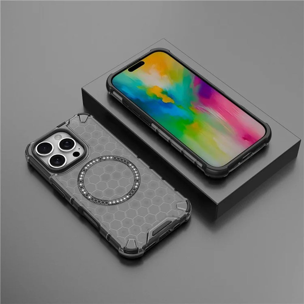 MagSafe-deksel for Apple iPhone 16 Pro, Techsuit, HoneyComb Shield, Svart