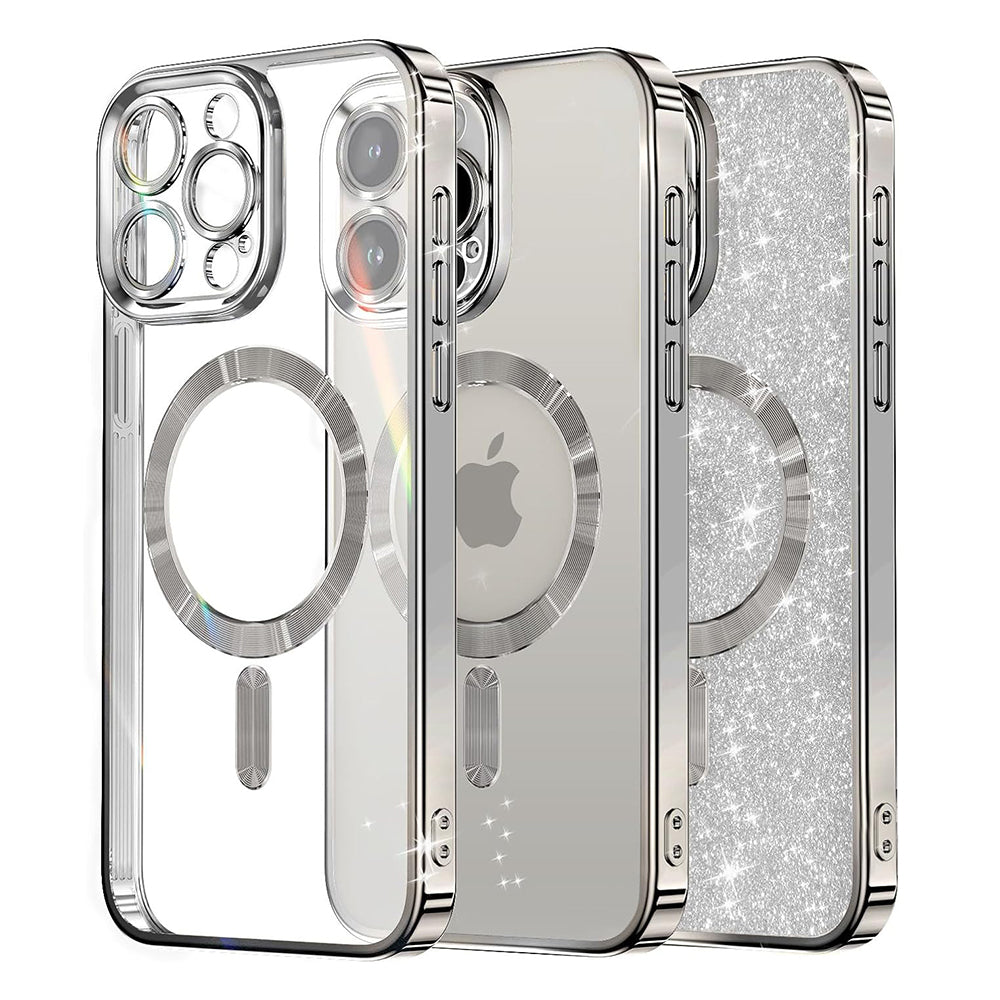MagSafe-deksel for Apple iPhone 16 Pro, Techsuit, Luxury Glitter, Sølv