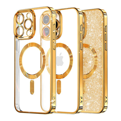 MagSafe-deksel for Apple iPhone 16 Pro, Techsuit, Luxury Glitter, Gullfarget