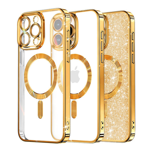 MagSafe-deksel for Apple iPhone 16 Pro, Techsuit, Luxury Glitter, Gullfarget