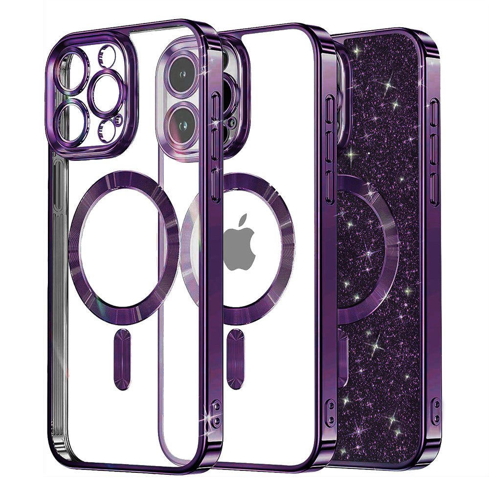 MagSafe-deksel for Apple iPhone 16 Pro, Techsuit, Luxury Glitter, Mørk lilla