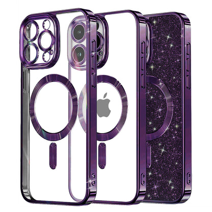 MagSafe-deksel for Apple iPhone 16 Pro, Techsuit, Luxury Glitter, Mørk lilla