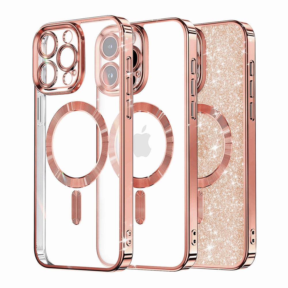 MagSafe-deksel for Apple iPhone 16 Pro, Techsuit, Luxury Glitter, Rosa Gull