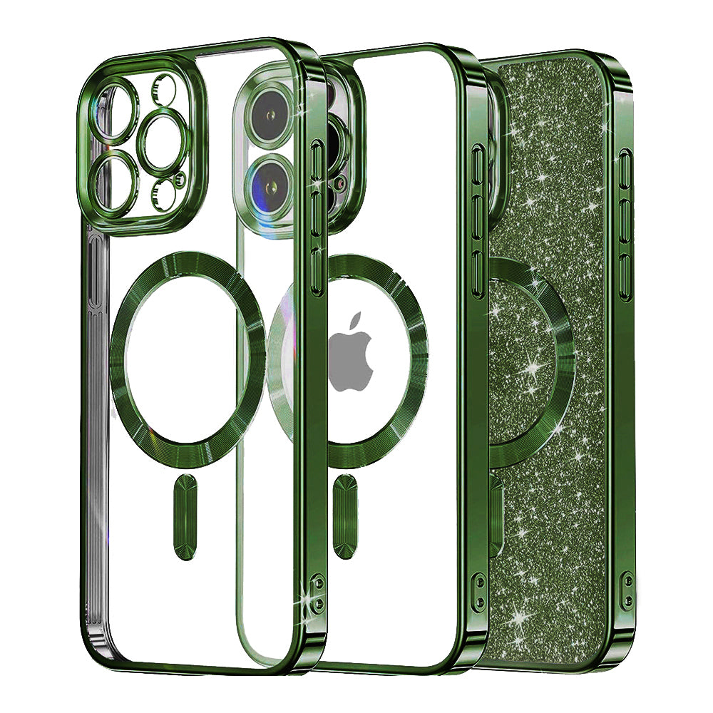 MagSafe-deksel for Apple iPhone 16 Pro, Techsuit, Luxury Glitter, Mørkegrønn
