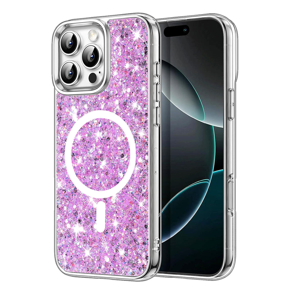 MagSafe-deksel for Apple iPhone 16 Pro, Techsuit, Glitrende Glitter, Magenta