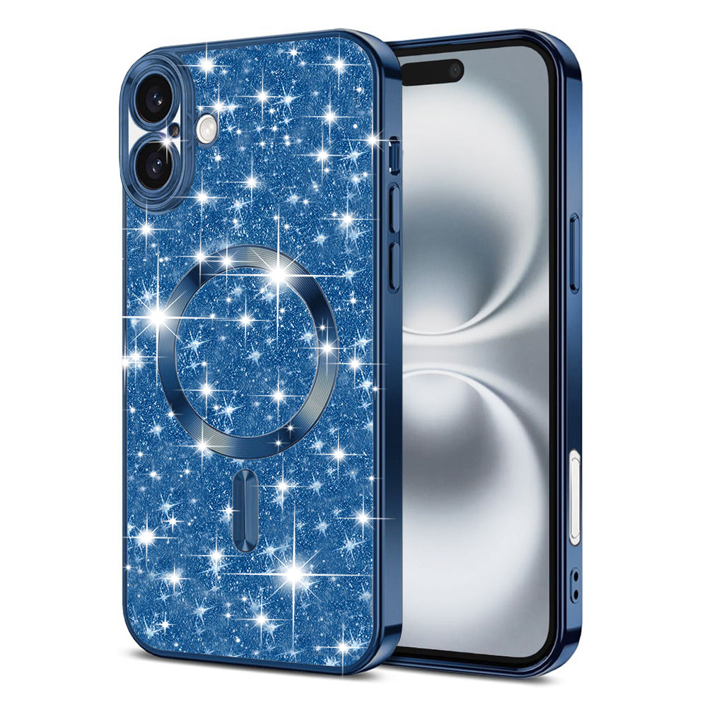 MagSafe-deksel for Apple iPhone 16, Techsuit, Luxury Glitter, Mørk blå