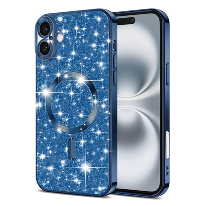 MagSafe-deksel for Apple iPhone 16, Techsuit, Luxury Glitter, Mørk blå