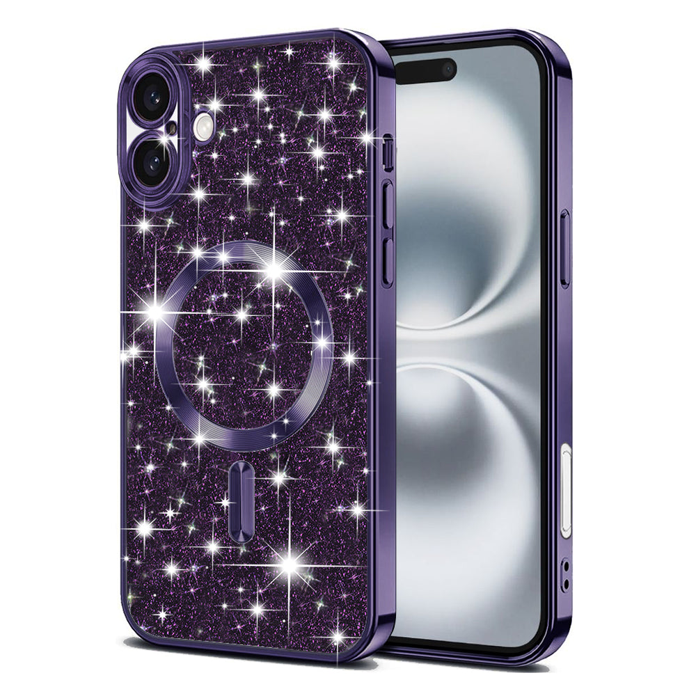 MagSafe-deksel for Apple iPhone 16, Techsuit, Luxury Glitter, Mørk lilla