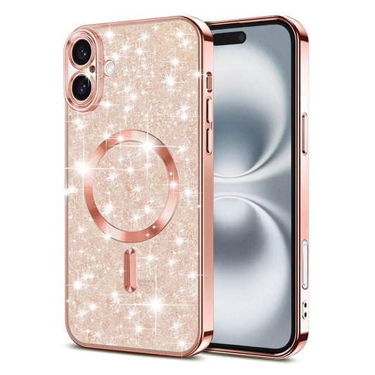 MagSafe-deksel for Apple iPhone 16, Techsuit, Luxury Glitter, Rosa Gull