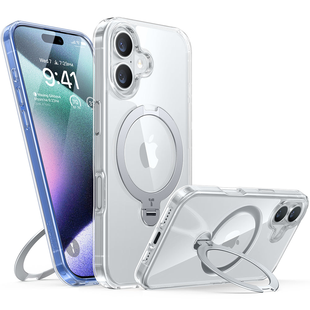 MagSafe-deksel for Apple iPhone 16, Torras, Ostand Spin, Gjennomsiktig