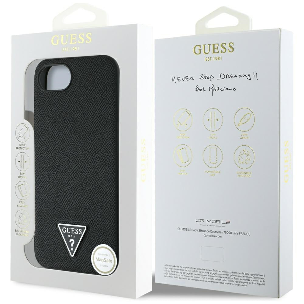 MagSafe-deksel for Apple iPhone 16e, Guess, Grained Triangle Logo, Svart