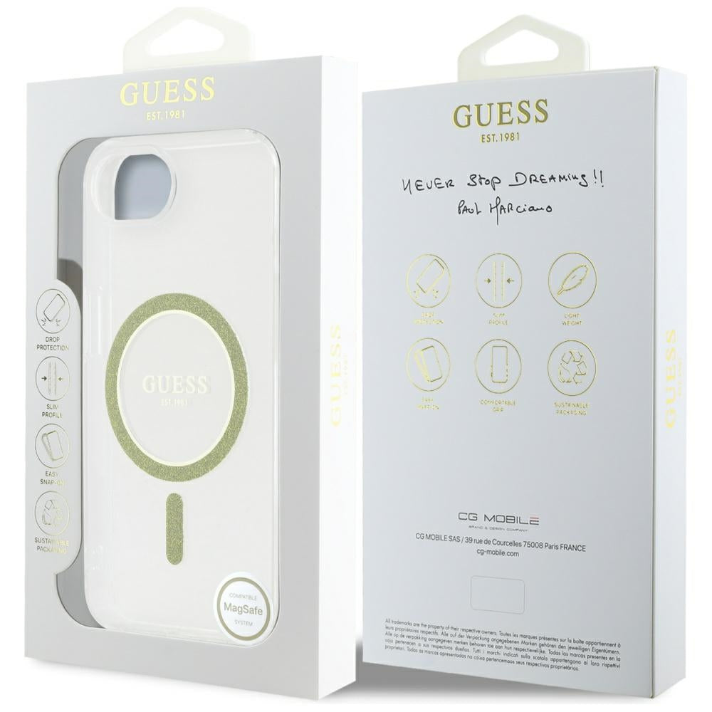 MagSafe-deksel for Apple iPhone 16e, Guess, IML Glitter Circle, Gjennomsiktig
