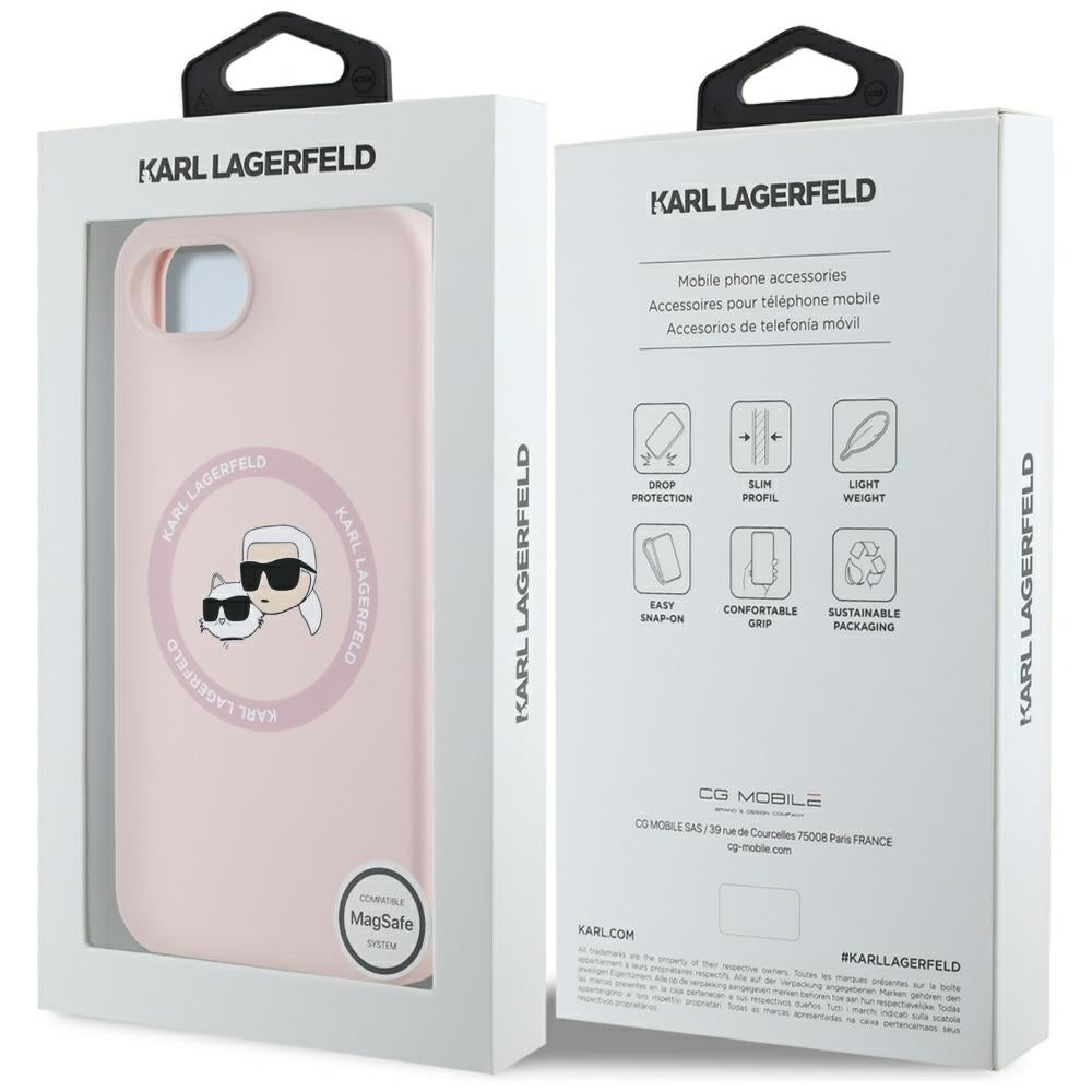 MagSafe-deksel for Apple iPhone 16e, Karl Lagerfeld, Silikon Karl & Choupette's Heads, Rosa