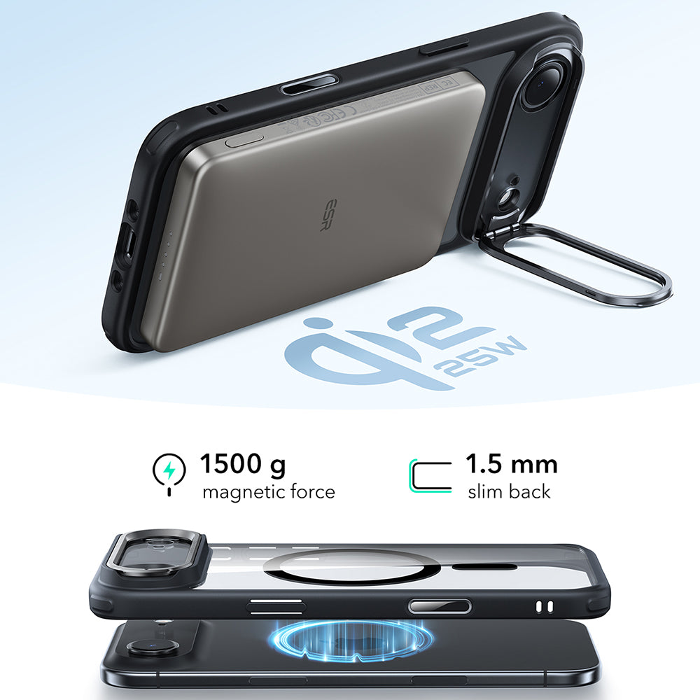 MagSafe-deksel for Apple iPhone 17 Air, ESR, Classic Hybrid Kickstand, Svart Gjennomsiktig