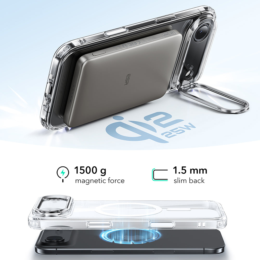 MagSafe-deksel for Apple iPhone 17 Air, ESR, Classic Hybrid Kickstand, Gjennomsiktig